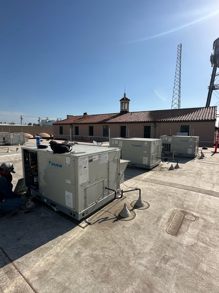 Daikin rooftop packaged units on a commercial roof